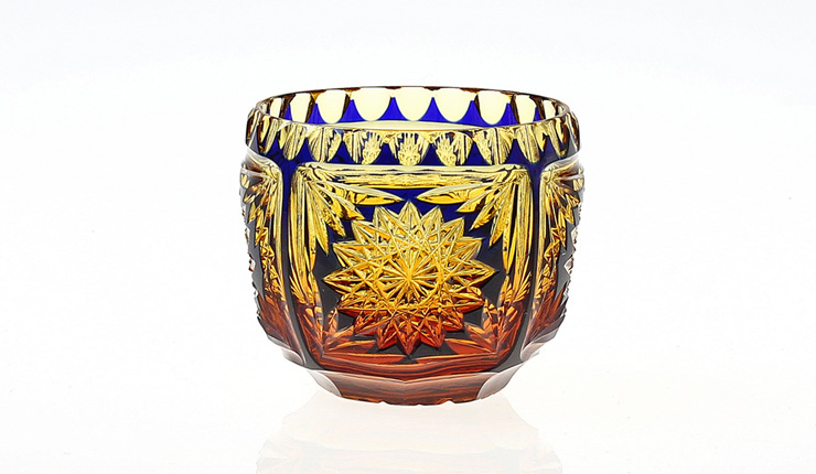 江戸切子 S016丸ぐい呑み・笹の葉と蜘蛛の巣1個 | 江戸切子.jp