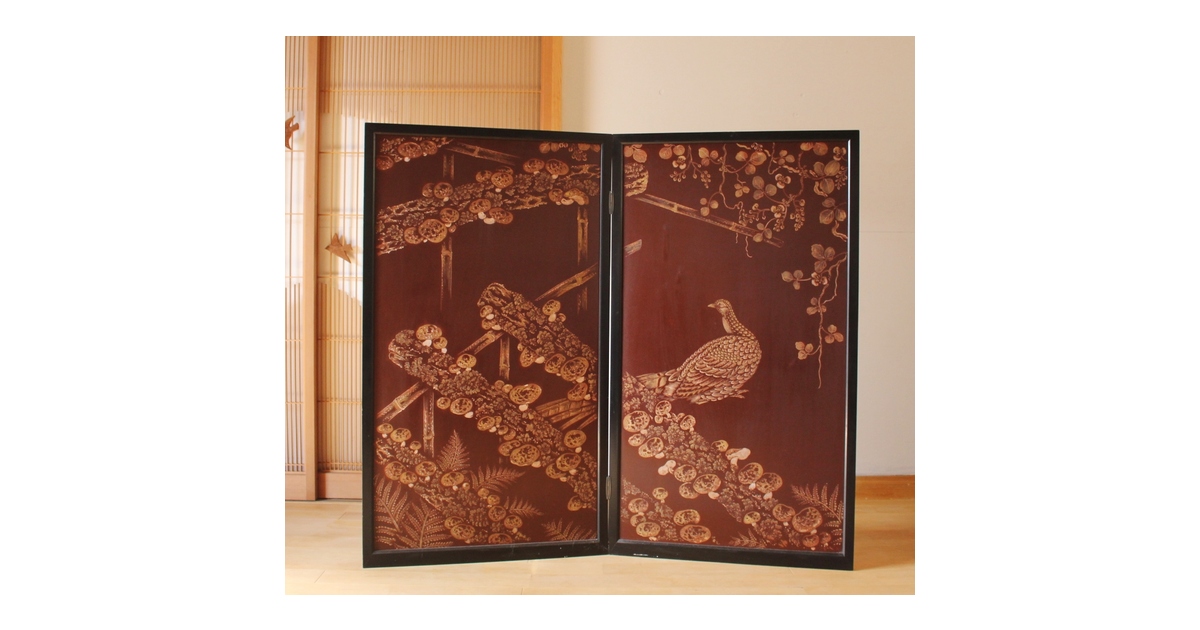 小野為郎 彫漆屏風 Q061｜骨董店 のびる 古美術 骨董 和風建具 蔵戸