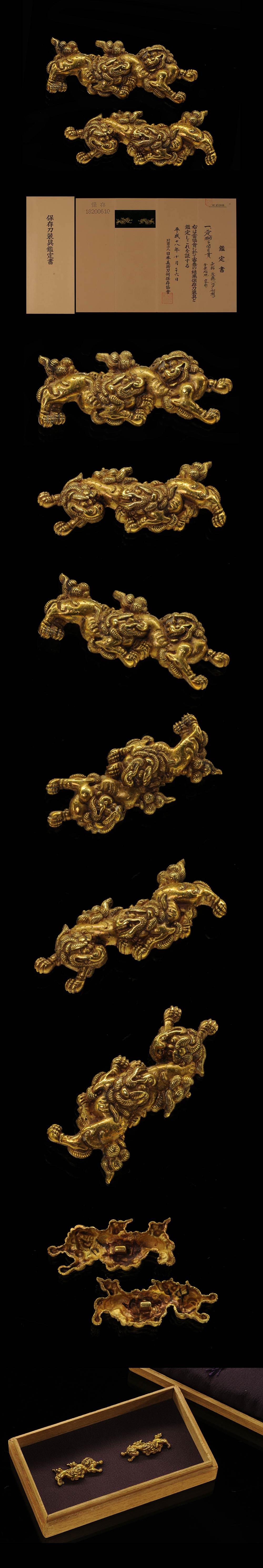 後藤 金無垢二疋獅子図目貫 ｜日本刀販売は永楽堂