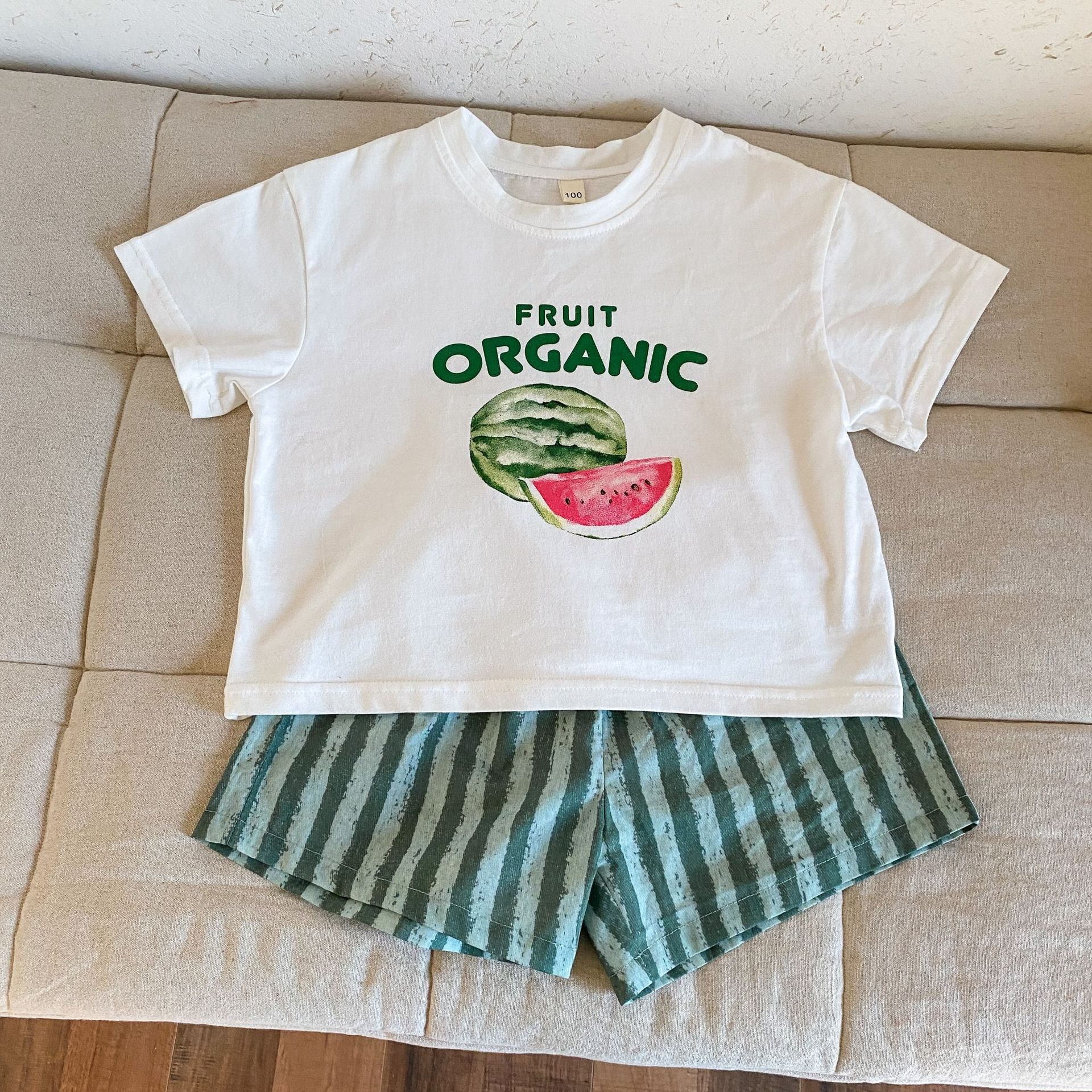 80-150】スイカ柄半袖Tシャツ×ハーフパンツセット｜ELMO-こども服