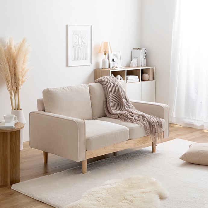 2点セット】Moss 2人掛けコーデュロイソファ1脚+オットマン1脚