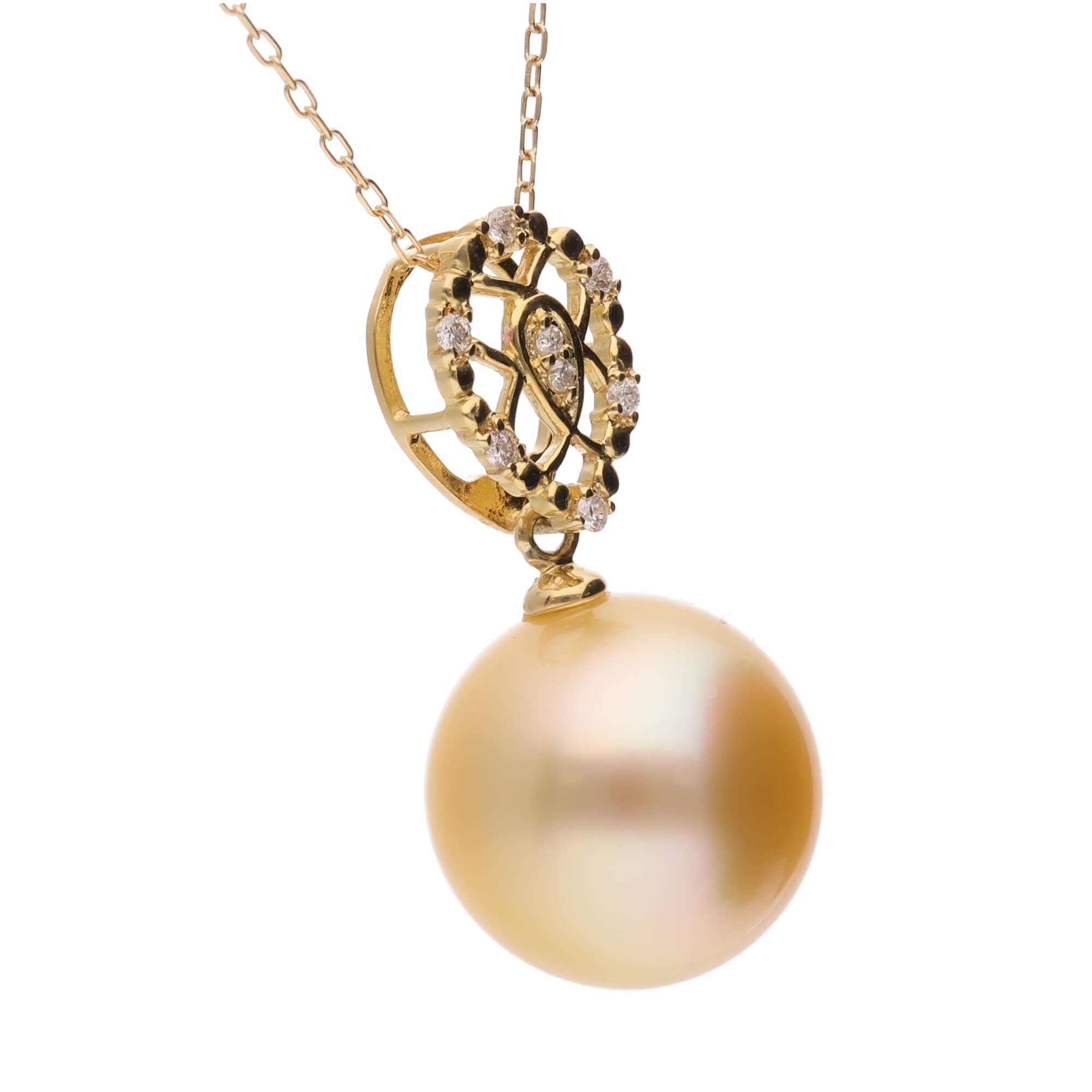 光輪】ゴールデンパール ダイヤモンド イエローゴールド ペンダント