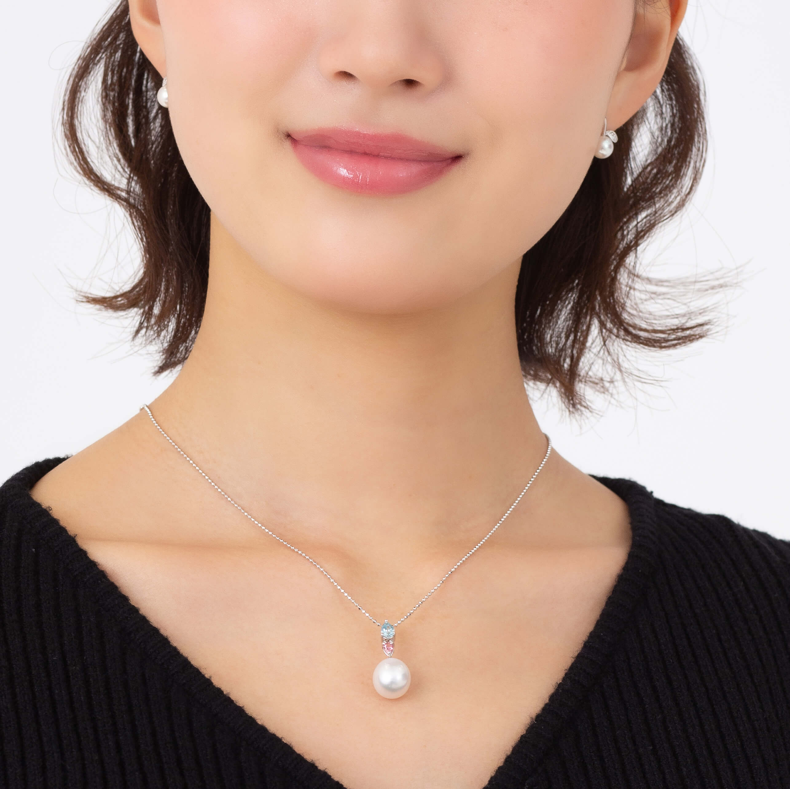 紫陽花】シロチョウパール ブルートパーズ ピンクトルマリン ホワイト