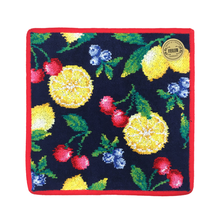 FEILER】フェイラー タオルハンカチ ラフルッタ ネイビー/赤(ネイビー