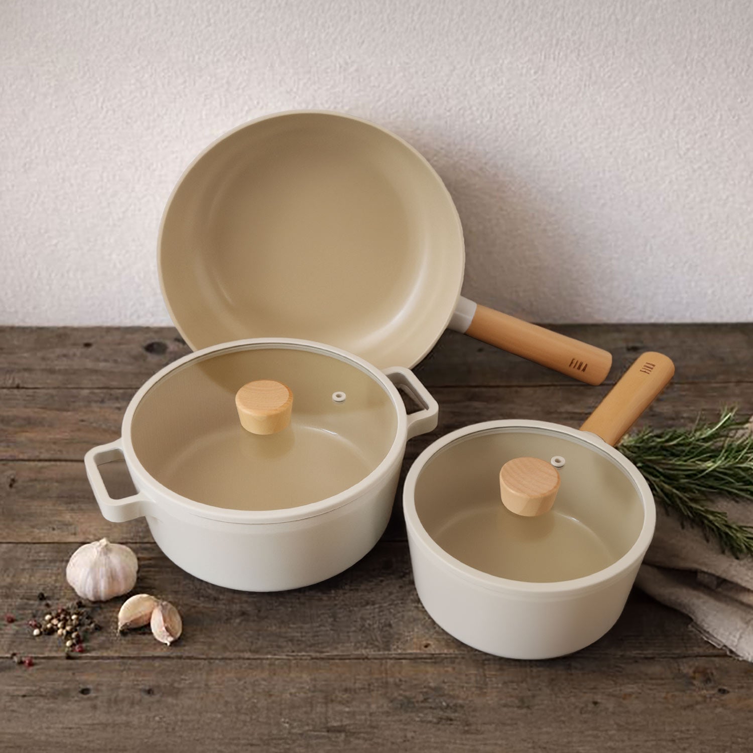 FIKA5点セット（セラミックフライパン・両手鍋・片手鍋