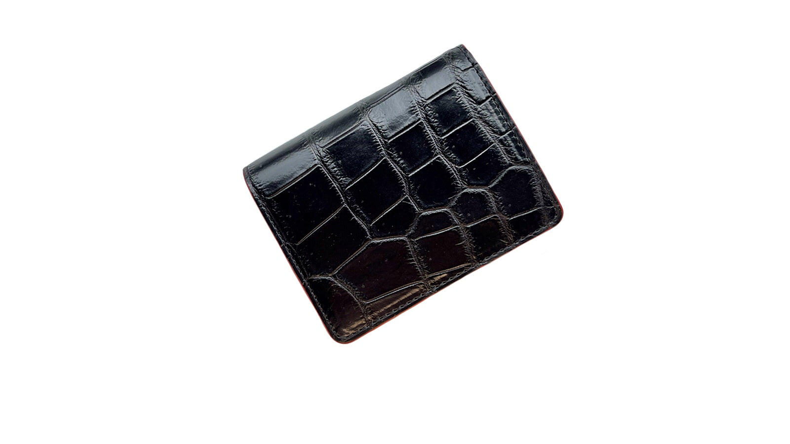 クロコダイル革｜折れない三つ折り財布｜黒/赤｜Shakhnoza – First Reach