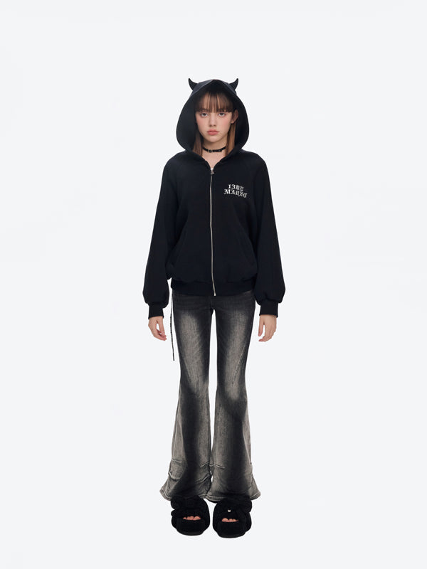 13DE MARZO Angel Devil Bear Zipped Hoodie Black – Fixxshop