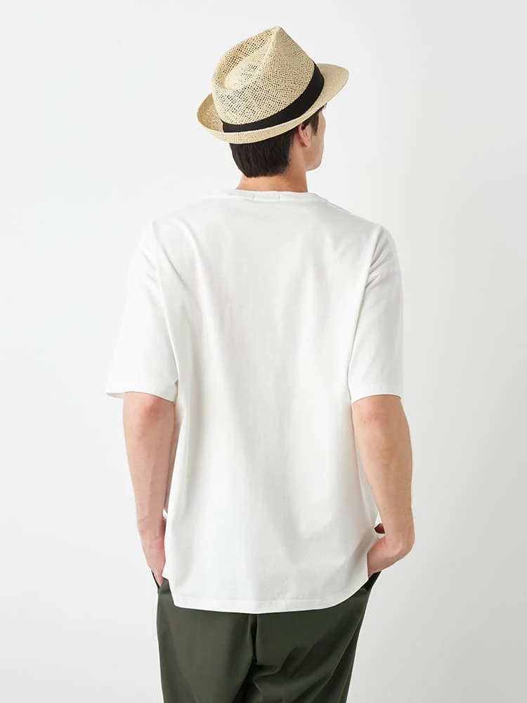 ホワイト 【EL.FO(エルフォ)】無地ポケット付きタフ衿クルーネック半袖