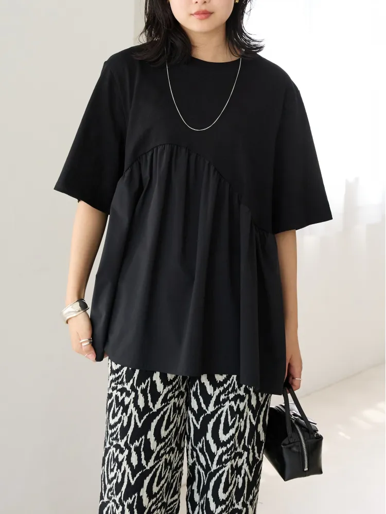 ブラック 【LAVEANGE(ラビアンジェ)】ウェーブ切替プルオーバー