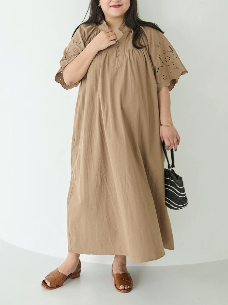 ベージュ 【LAVEANGE(ラビアンジェ)】クラフト刺繍ギャザーワンピース