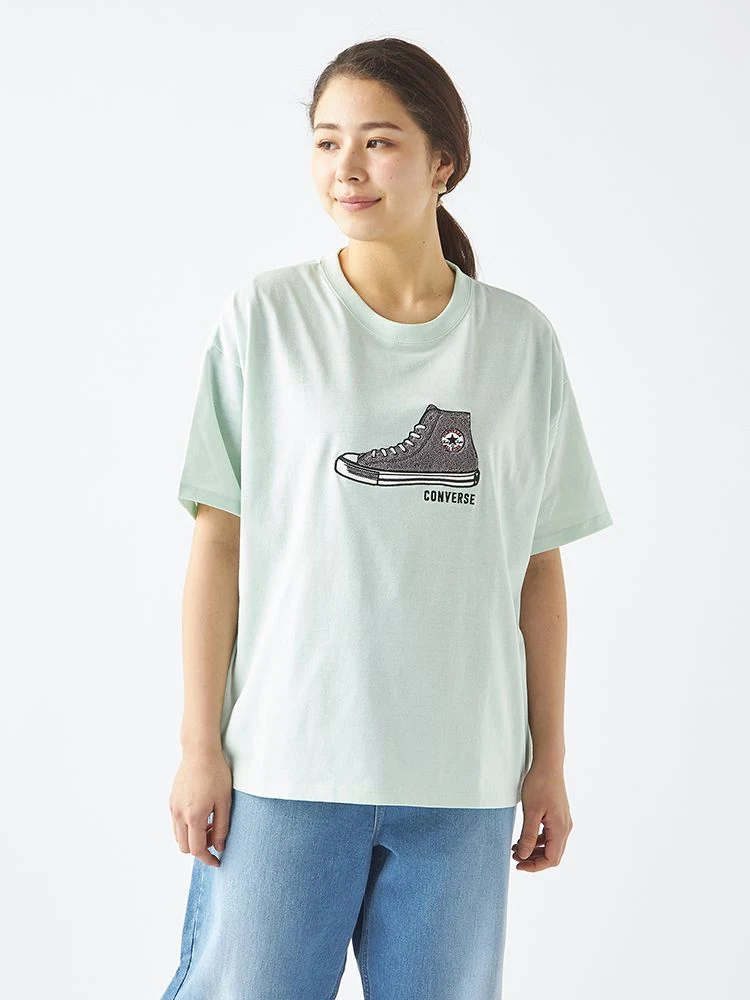 L．グリーン 【CONVERSE(コンバース)】シューズサガラ刺繍Tシャツ