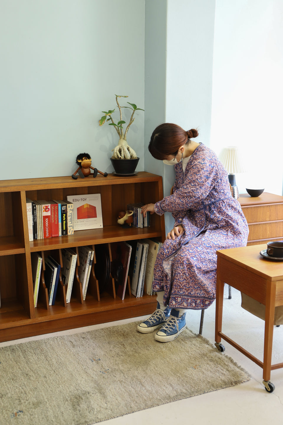 ジャパンヴィンテージ 本棚 レコードシェルフ チーク材 レトロモダン