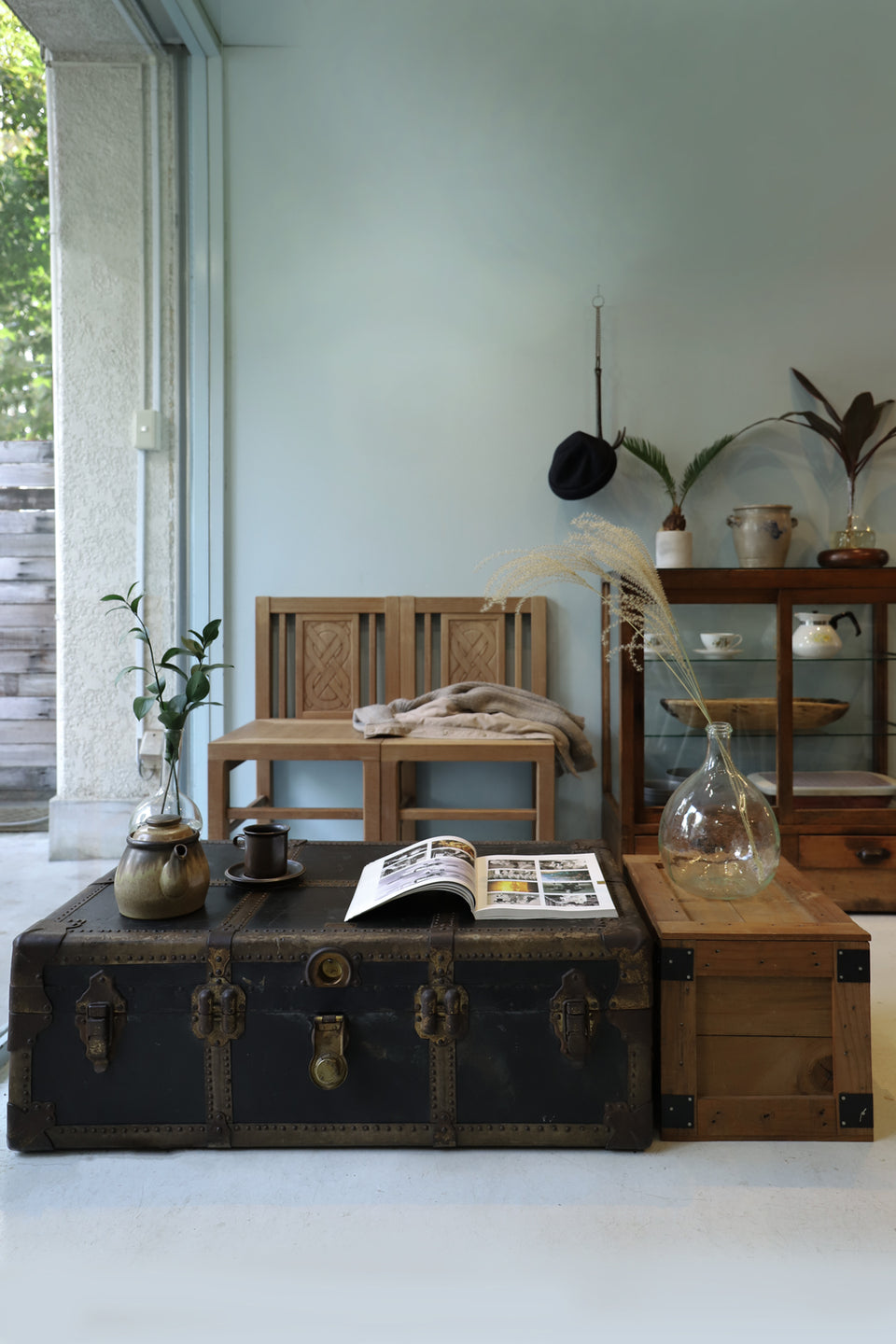 アメリカ アンティーク スチーマートランク スーツケース ディスプレイ