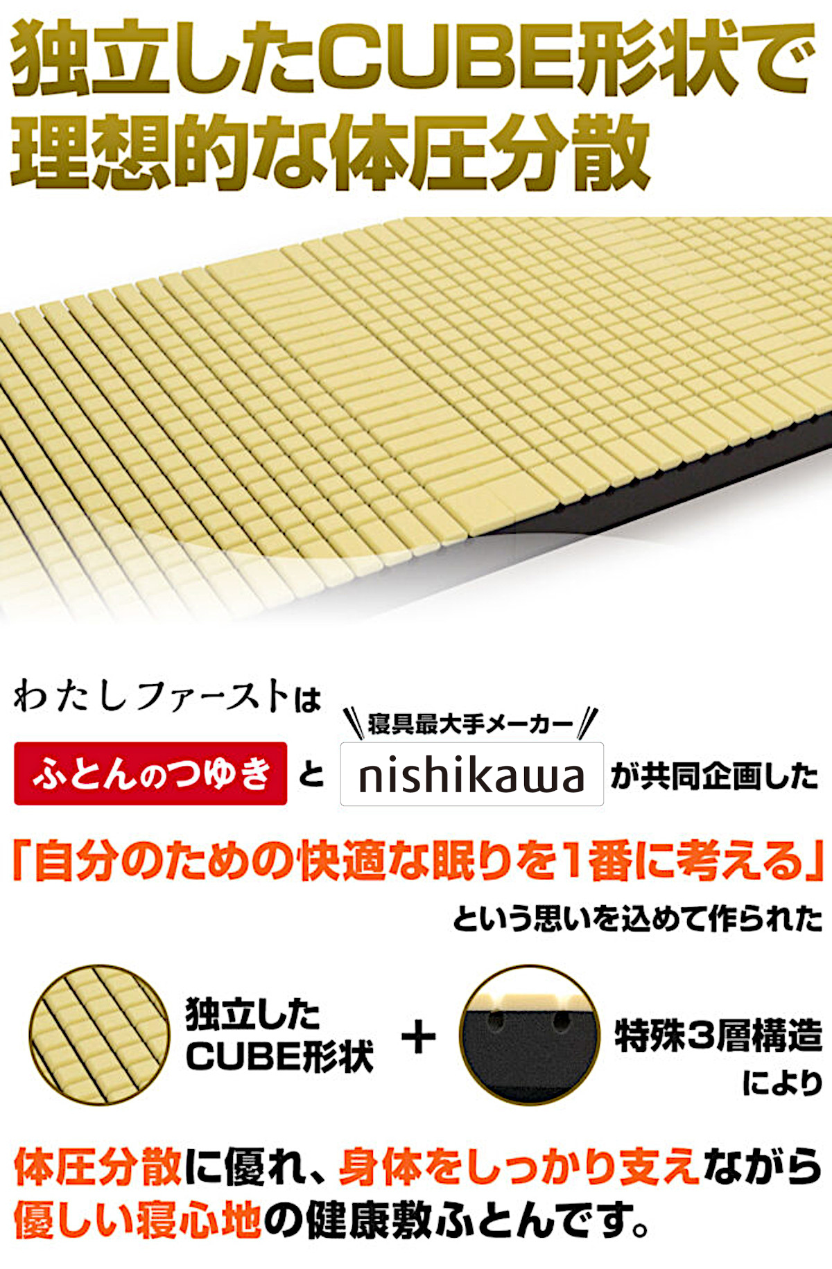 ふとんのつゆきオリジナル 快圧敷ふとん 「わたしファースト」 ふとん