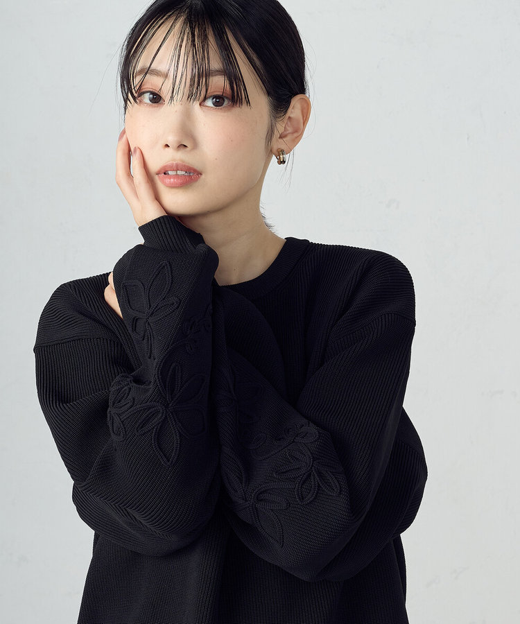 コード刺繍 クルーネックニット / セットアップ対応（12-76KM13-205