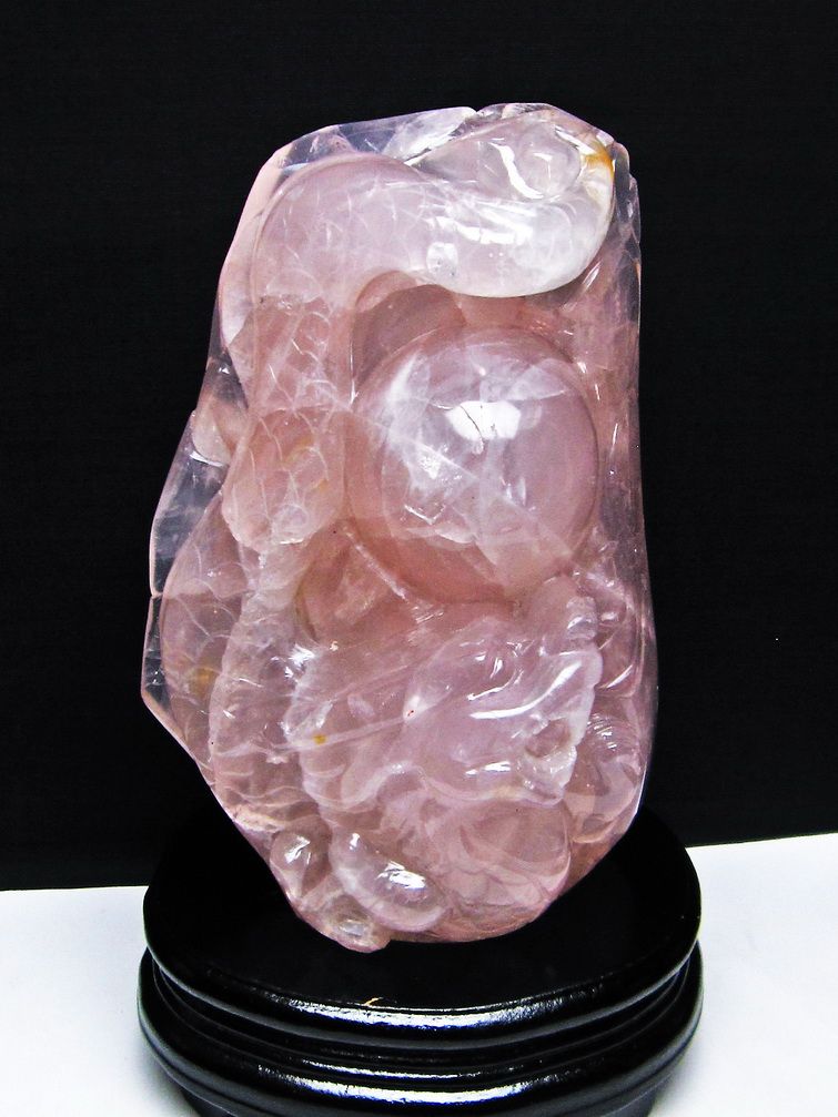 2Kgローズクォーツ手彫り龍[T583-1118]