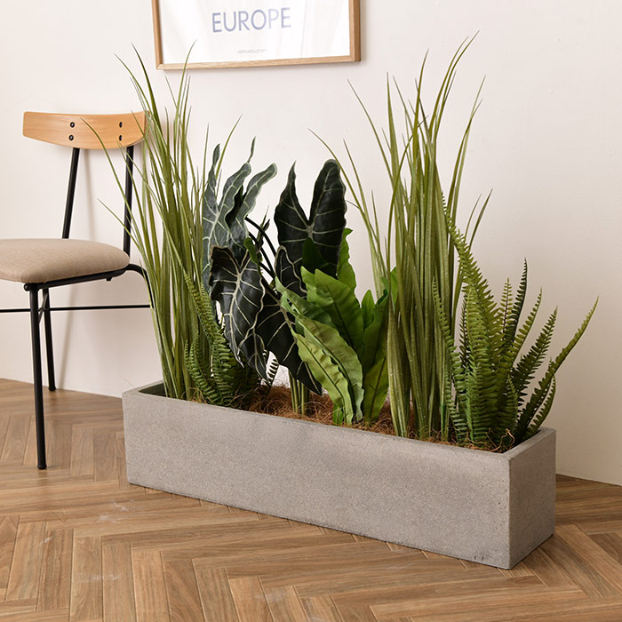 Brown. ブラウン フェイクグリーンセット 長方形プランター×グラス