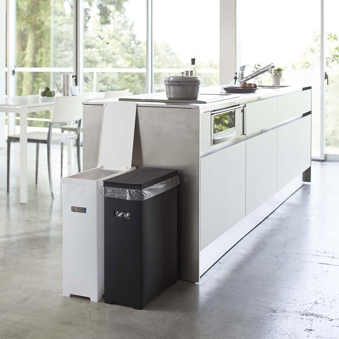 tower】スリム蓋付きゴミ箱 2個組 ホワイト＆ブラック｜リビング用品