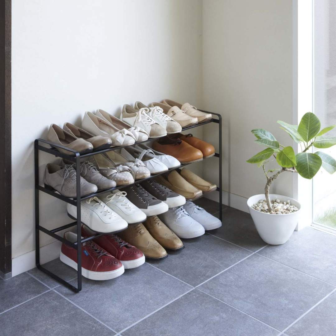 frame】伸縮シューズラック 3段 ブラック｜収納用品,玄関収納,下駄箱