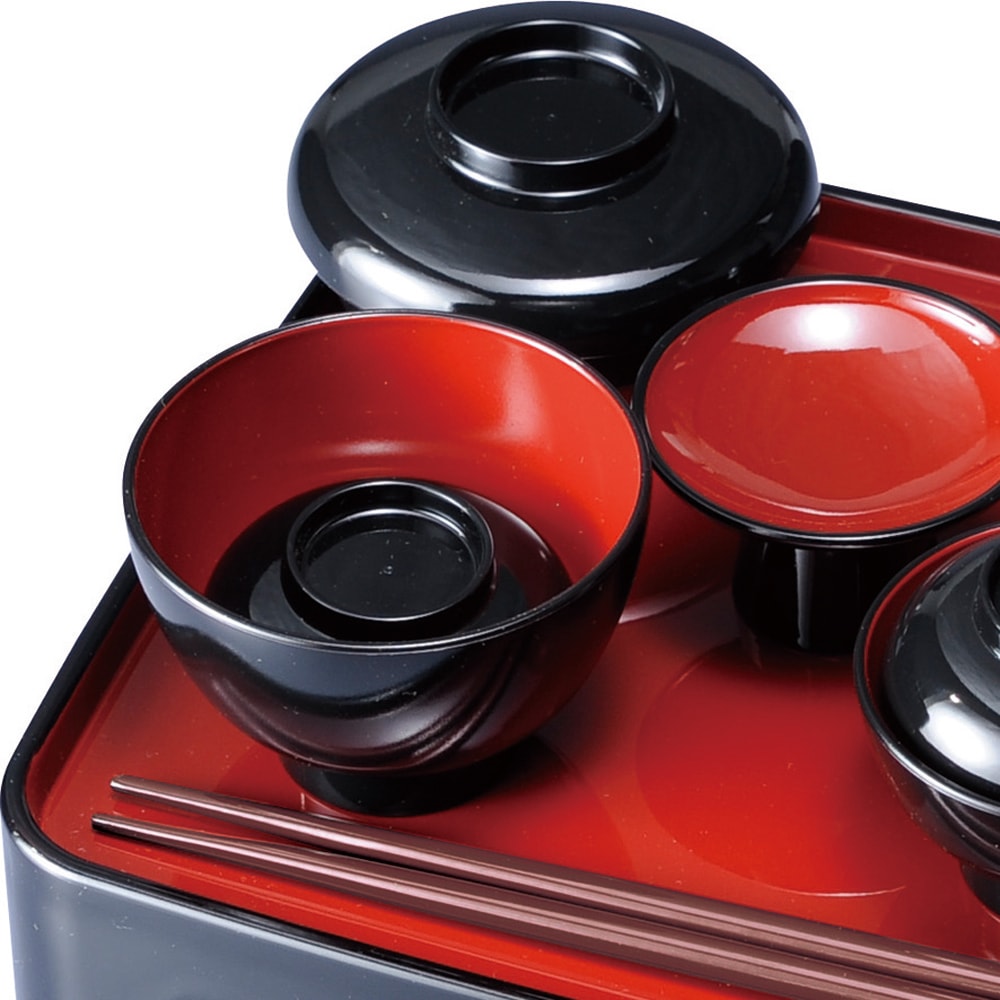 紀州塗り 仏膳セット 日本製 6寸 18cm 茜 仏器膳セット 黒内朱（椀：食