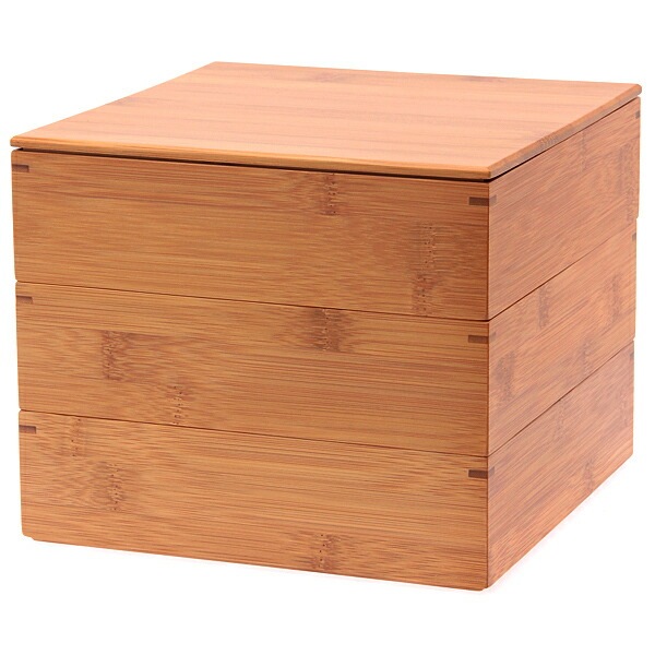 天然竹製 7寸 三段 重箱 白木（5人～6人用向け） 運動会 大型 弁当箱