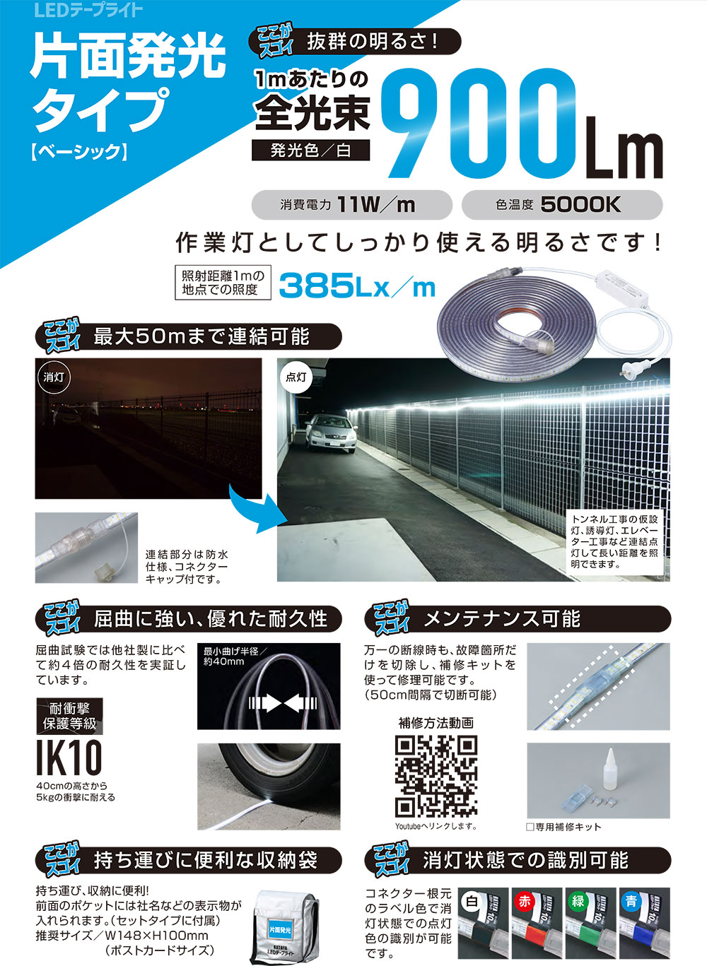 ハタヤ HATAYA LEDテープライト 片面発光タイプ LTP-5S 5mセット＜全