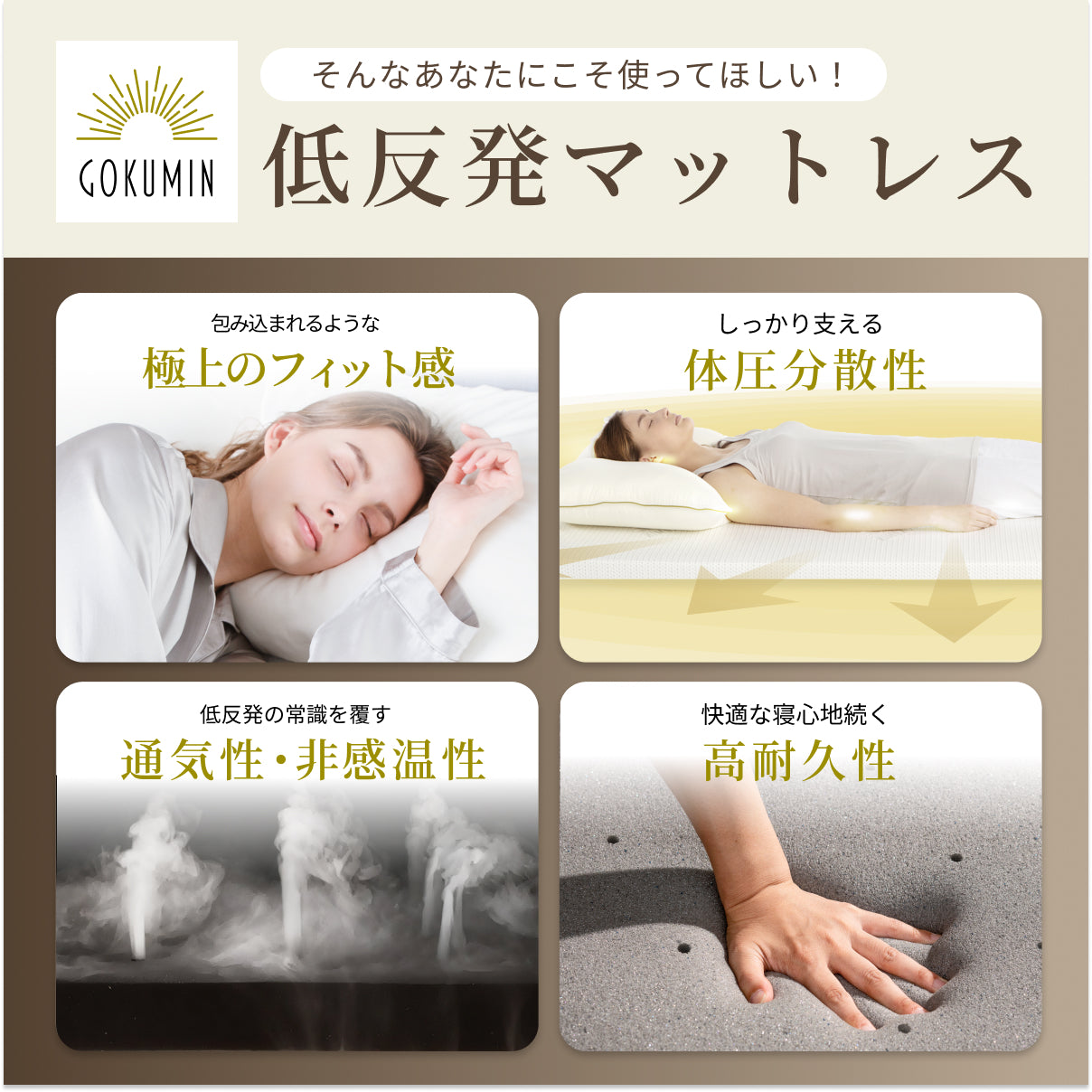 包み込まれる寝心地 厚さ5cm】プレミアム低反発マットレス – GOKUMIN