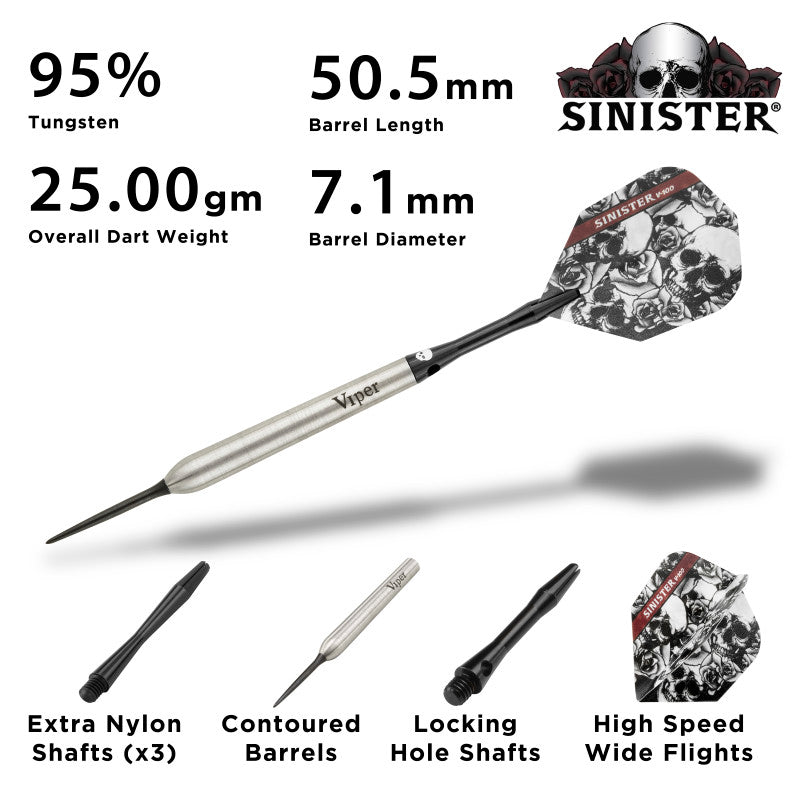 Viper Sinister Darts 95% Tungsten Steel Tip Darts 25 Grams – GLD