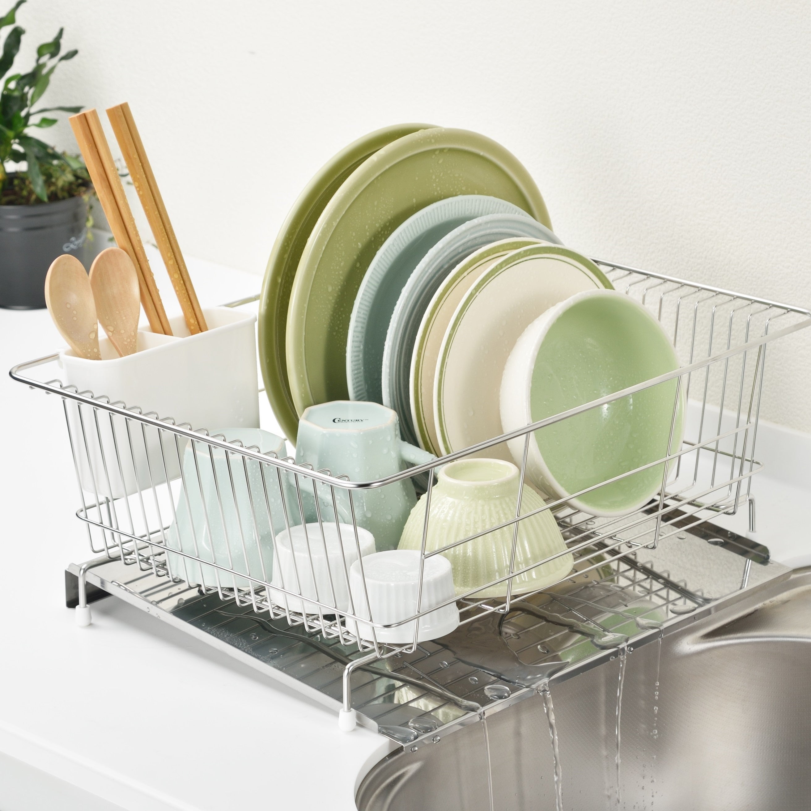 日本製 燕三条 水が流れるステンレス製水切り 縦型ワイド 大容量 箸