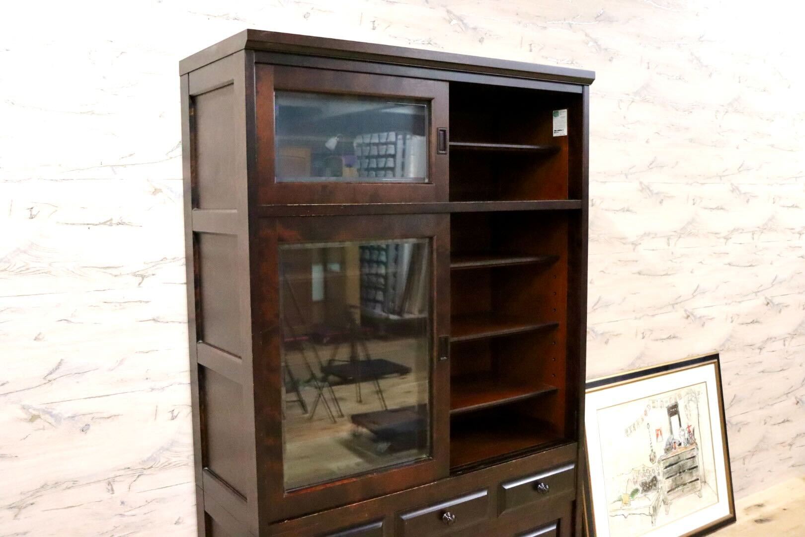 GMGH437○北海道民芸家具 HM166 食器棚 水屋棚 カップボード