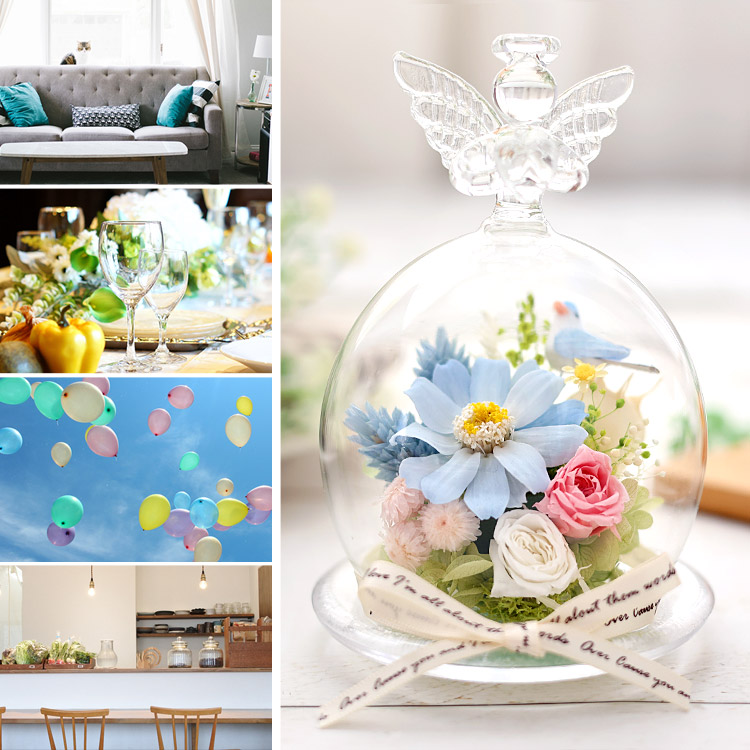 幸運のモチーフ付 ガラスドーム プリザーブドフラワー | フラワー