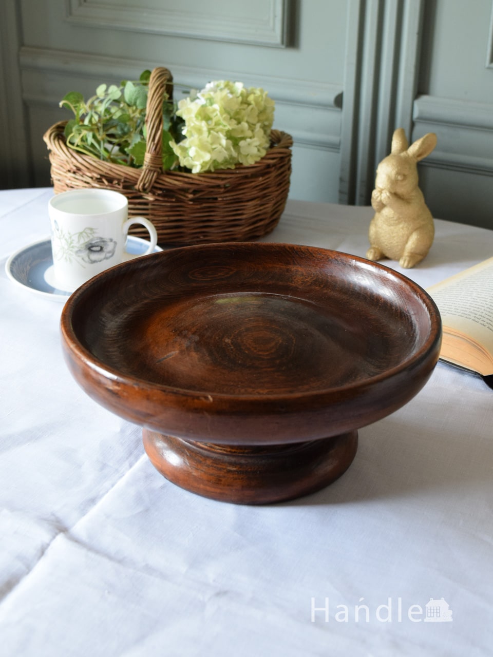 英国アンティークのおしゃれな木製ケーキスタンド、オーク材の