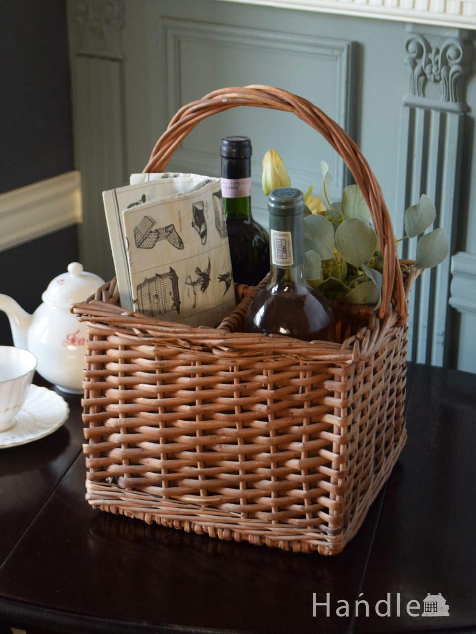 アンティークのおしゃれなバスケット、ボトルバスケット(k-4572-z