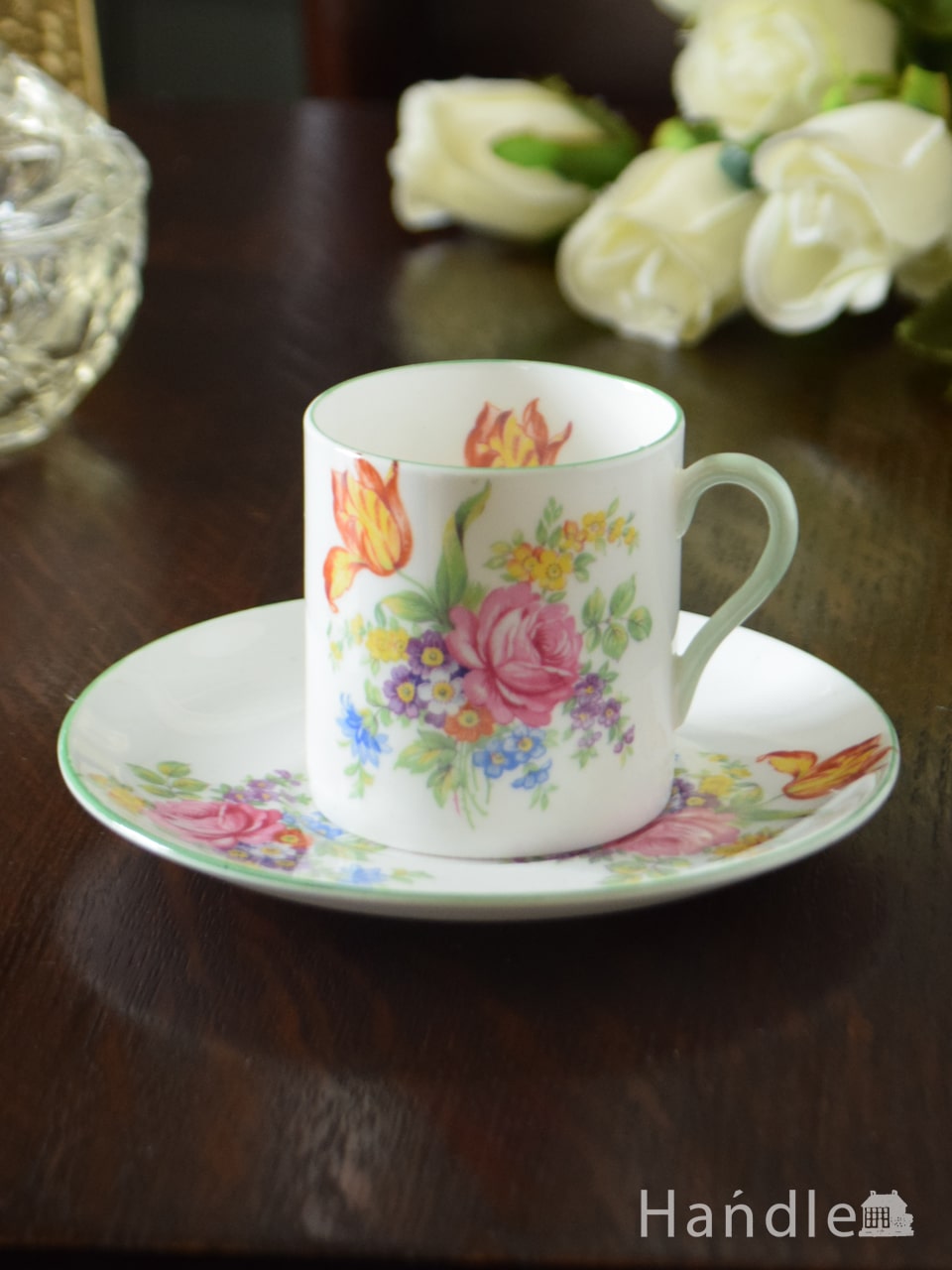 シェリー窯のアンティークカップ＆ソーサー、お花模様のデミタスカップ