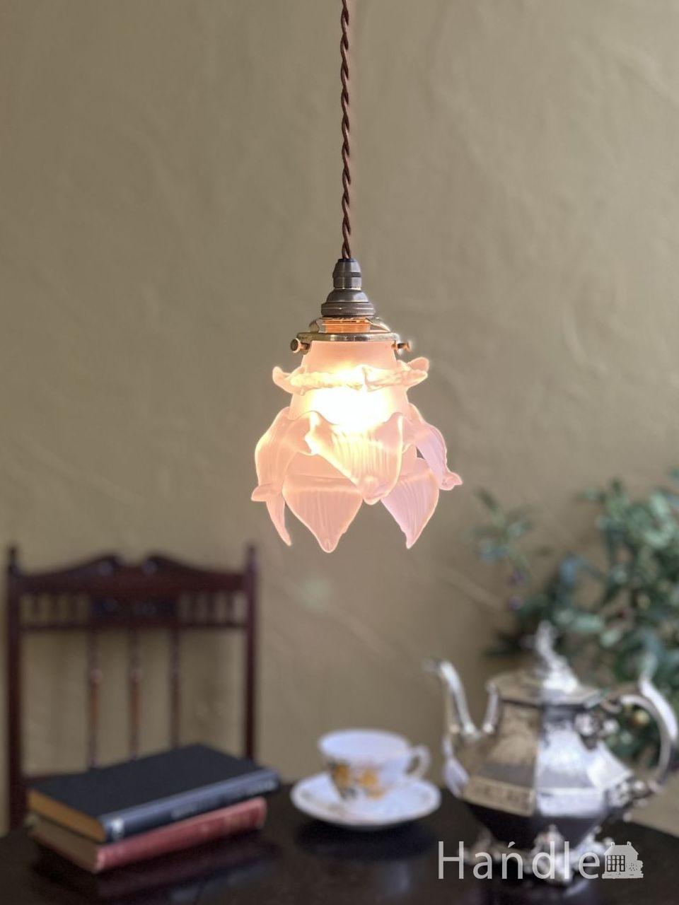 オリーブグリーンのアンティークホーローペンダントライト（コード