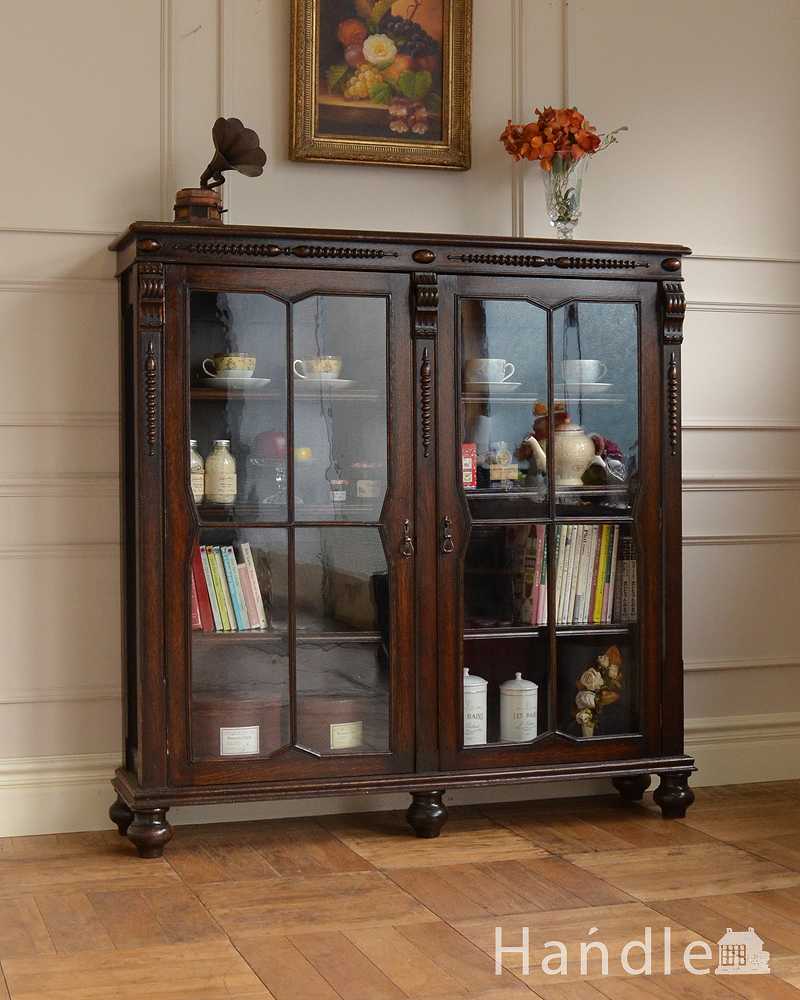 アンティーク英国輸入家具、ガラス扉のブックケース（本棚）(q-1675-f
