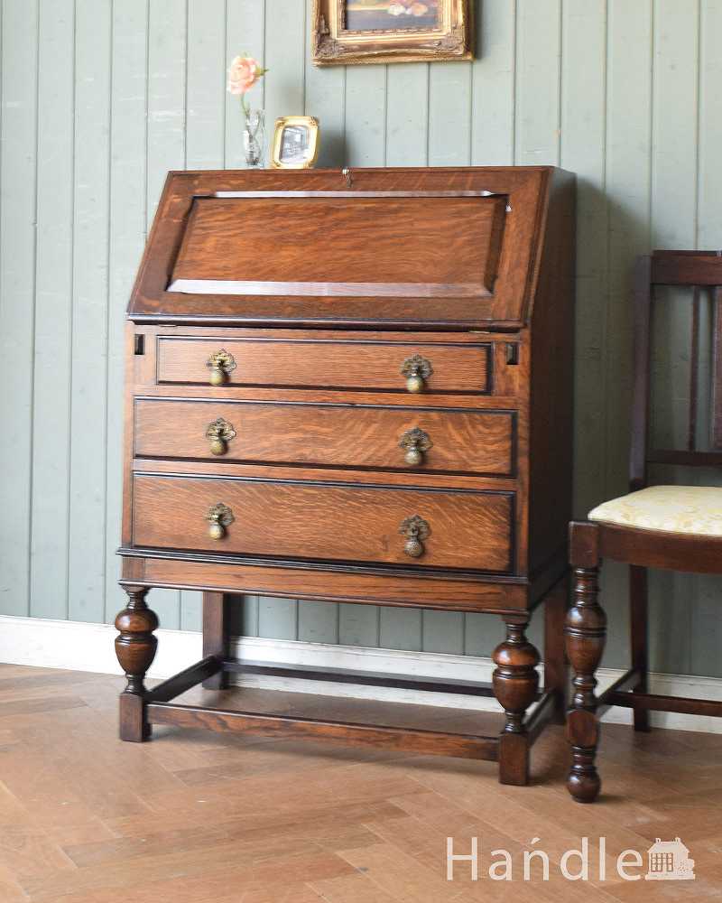 重厚感ある英国スタイルのアンティーク家具、ライティングビューロー(q