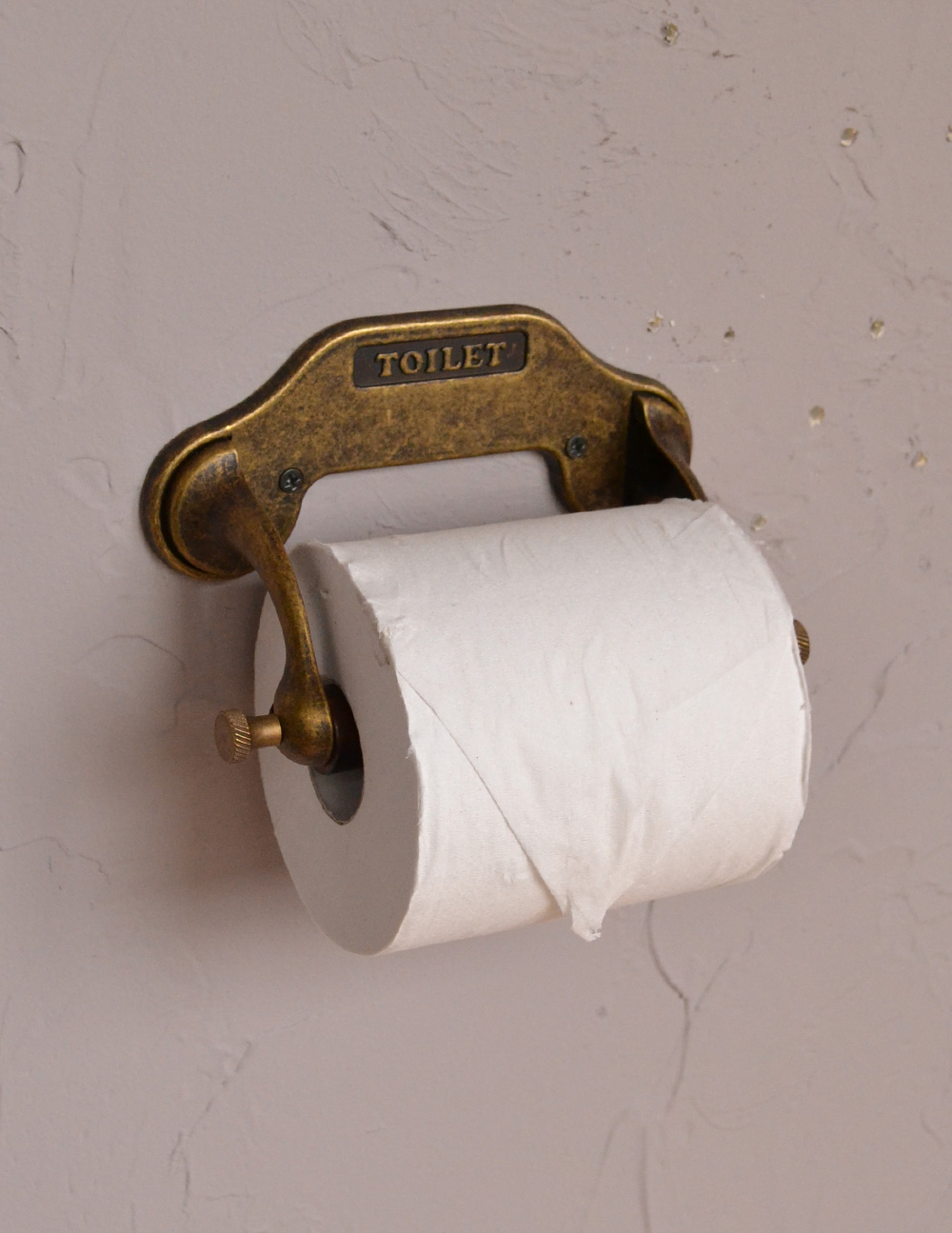 レトロなデザインの真鍮製ペーパーホルダー（アンティーク色）フタ無し