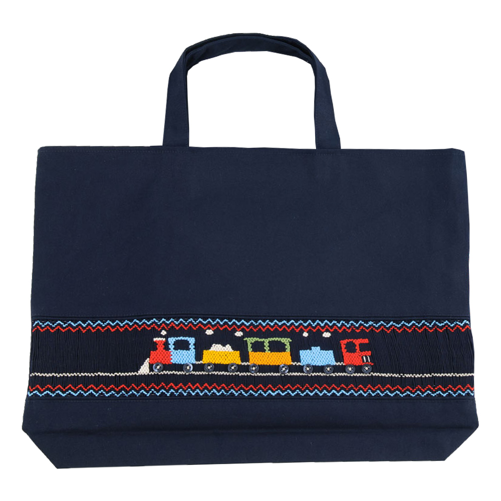 レッスン 手刺繍 スモッキング レッスンバッグ マチつき 紺色 布製