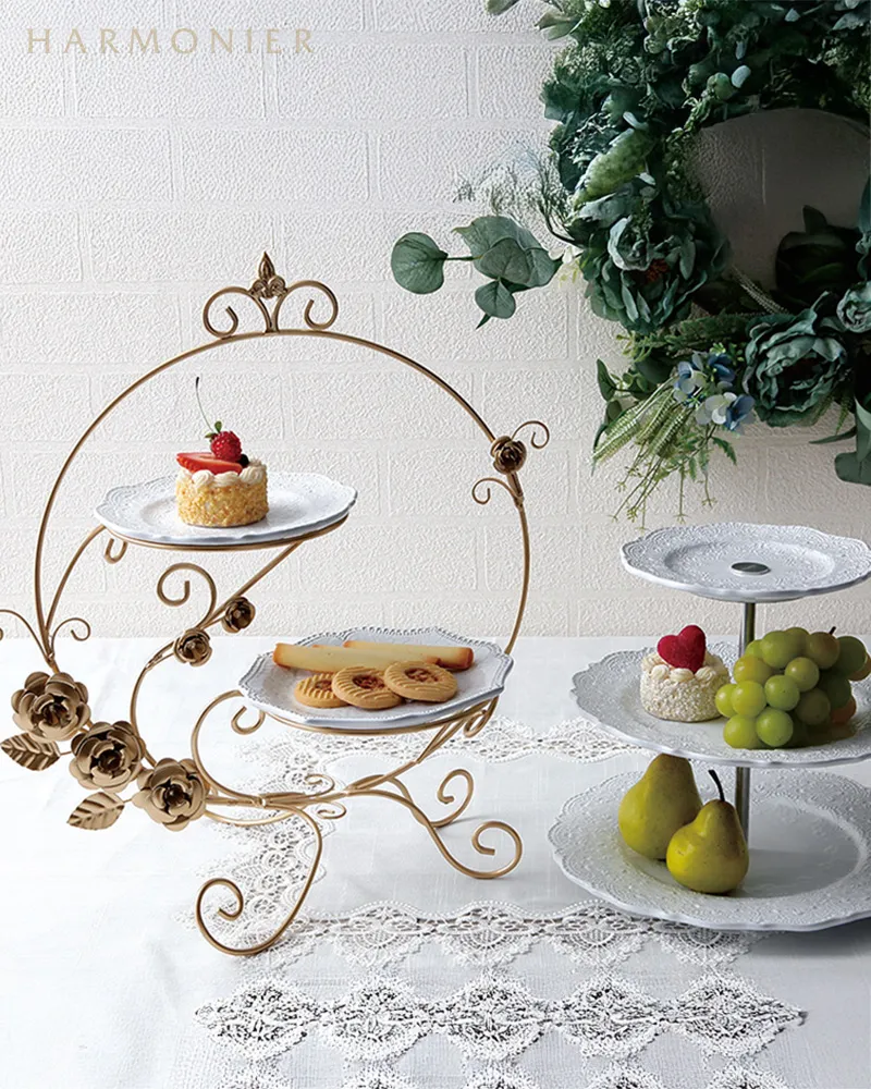 メルレットホワイトレース3段ケーキスタンド/イタリア製｜輸入食器