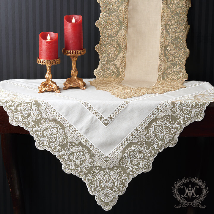 キャンバスレーステーブルクロス/アイボリー118x118cm｜輸入雑貨の