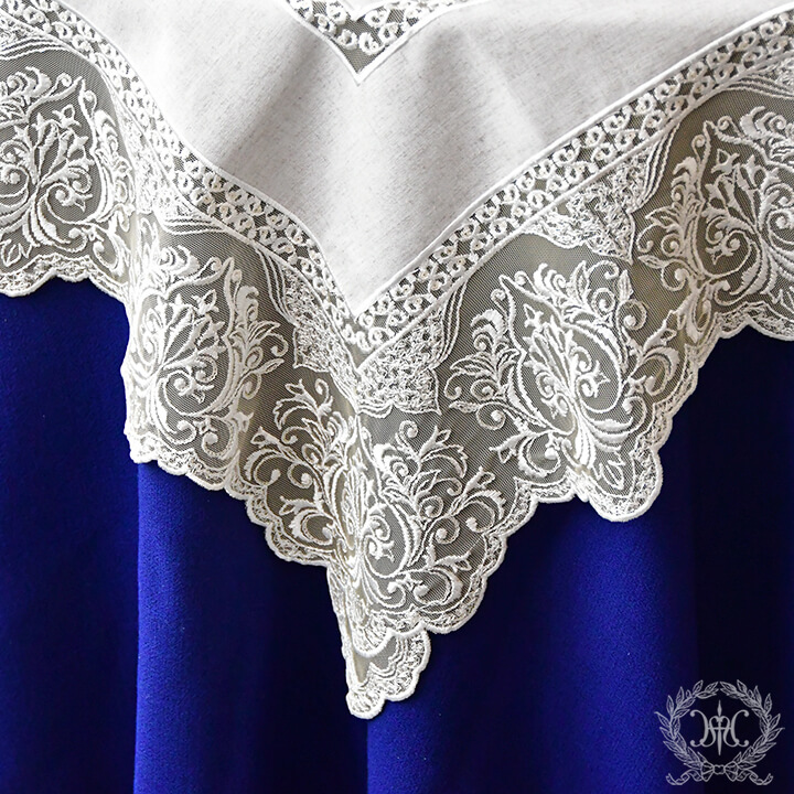 キャンバスレーステーブルクロス/アイボリー118x118cm｜輸入雑貨の