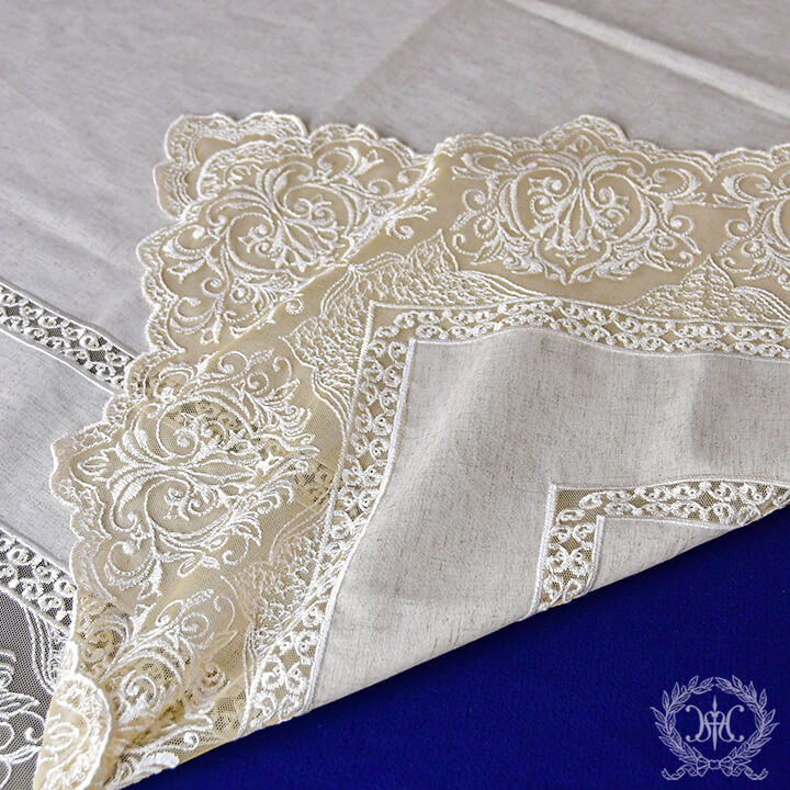 キャンバスレーステーブルクロス/アイボリー118x118cm｜輸入雑貨の