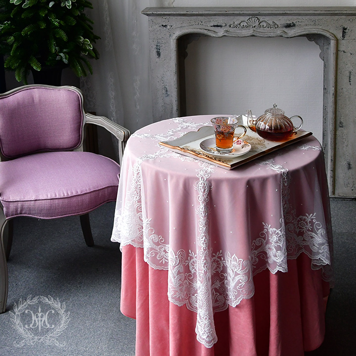 チュールレーステーブルクロス/スクエアホワイト115x115cm｜輸入雑貨