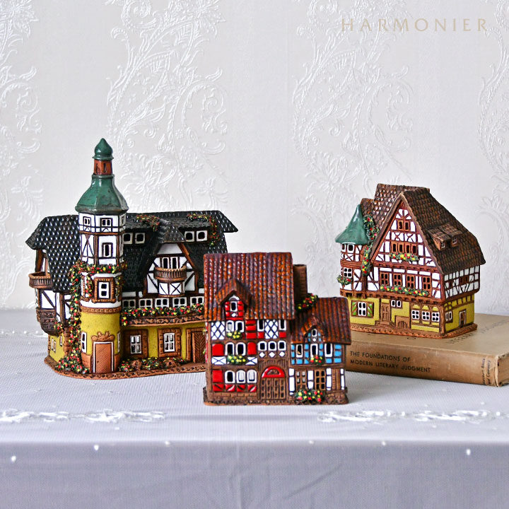 リトアニア製キャンドルハウス/木骨造りの家 レッド＆ブルー