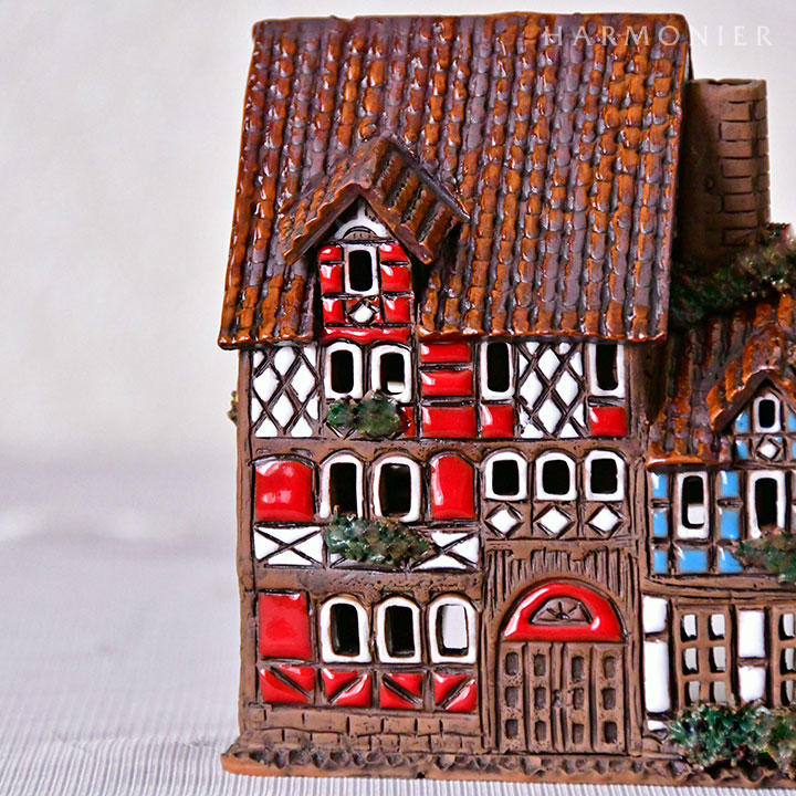 リトアニア製キャンドルハウス/木骨造りの家 レッド＆ブルー