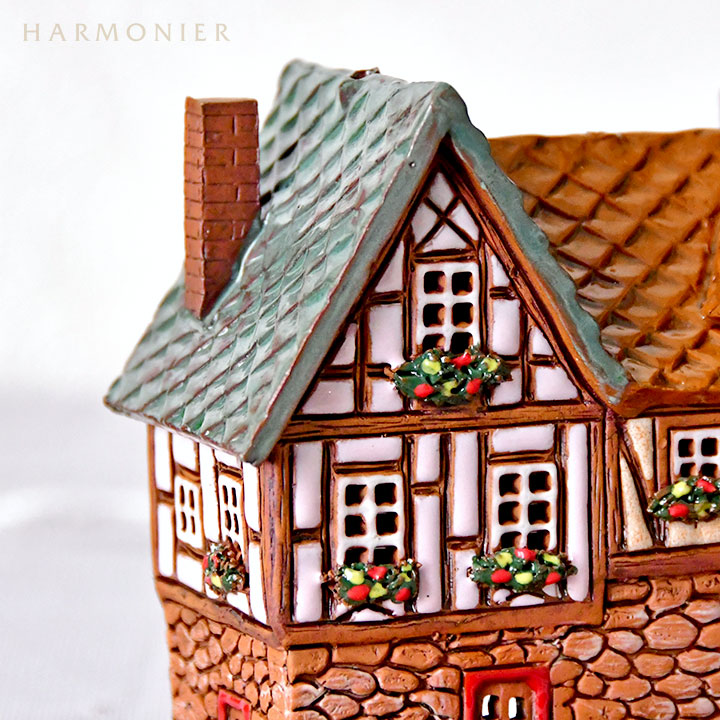 リトアニア製キャンドルハウス/木骨造り 三連結の家｜クリスマス雑貨の