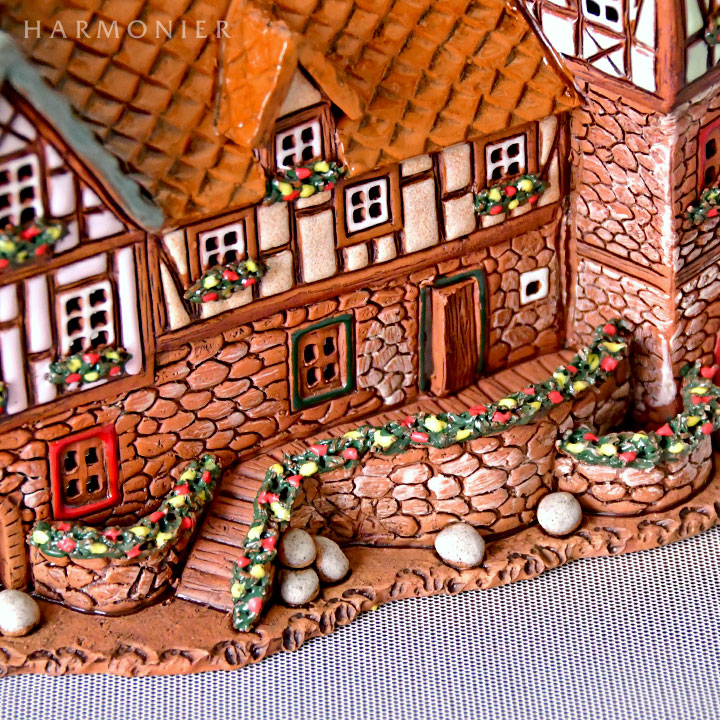 リトアニア製キャンドルハウス/木骨造り 三連結の家｜クリスマス雑貨の