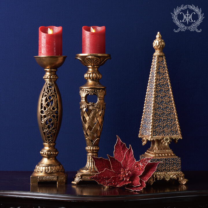 ゴールドアンティークキャンドルホルダー/エンタシス｜クリスマス雑貨
