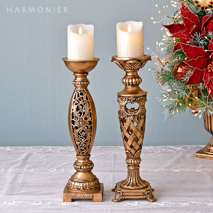 ゴールドアンティークキャンドルホルダー/エンタシス｜クリスマス雑貨